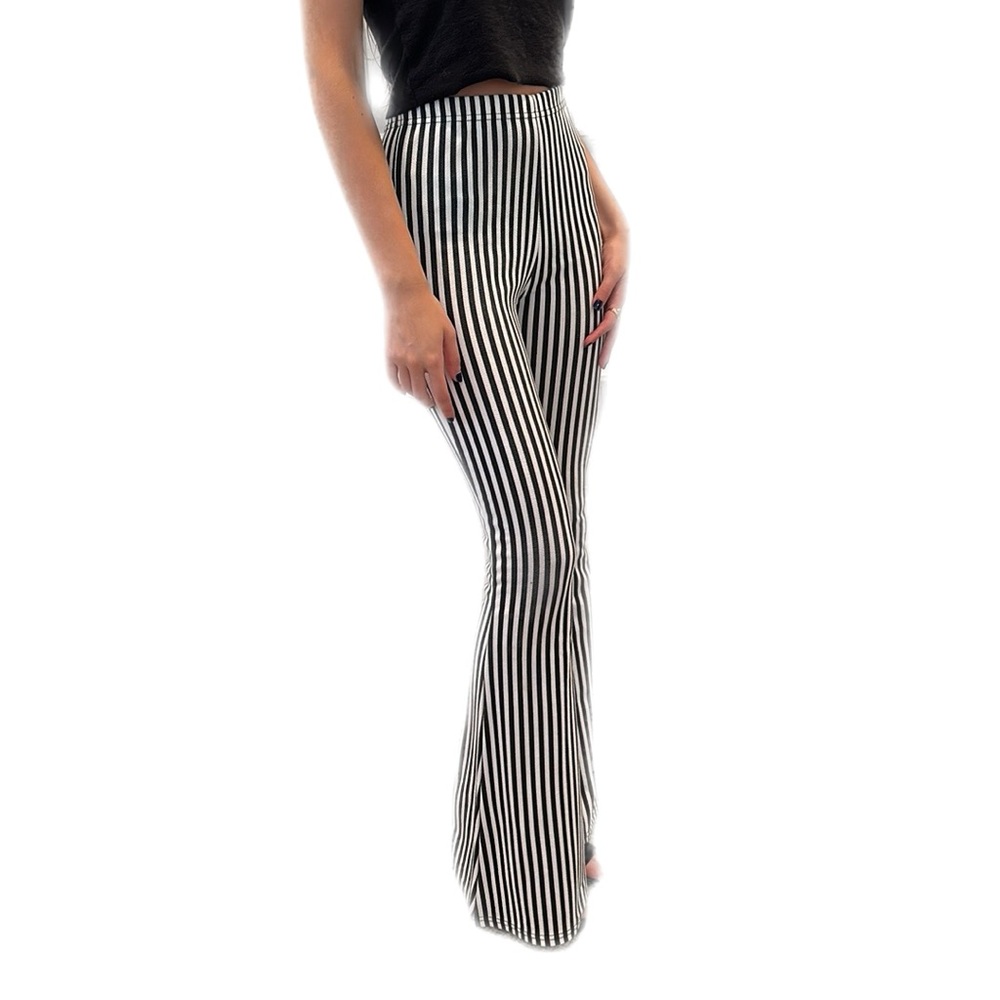 Black and white striped bell bottoms